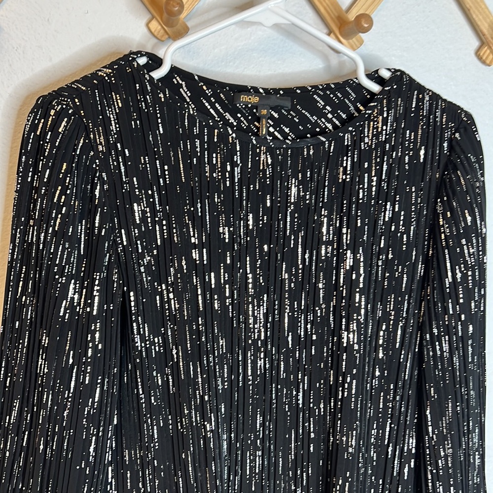 MAJE Rocketa Short Pleated Dress In Lurex Print - Picture 7 of 10